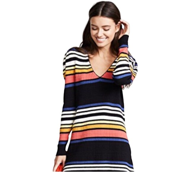 Free People Gidget Sweater Dress V Neck Long Puff Sleeve Retro Size XS - Picture 5 of 15